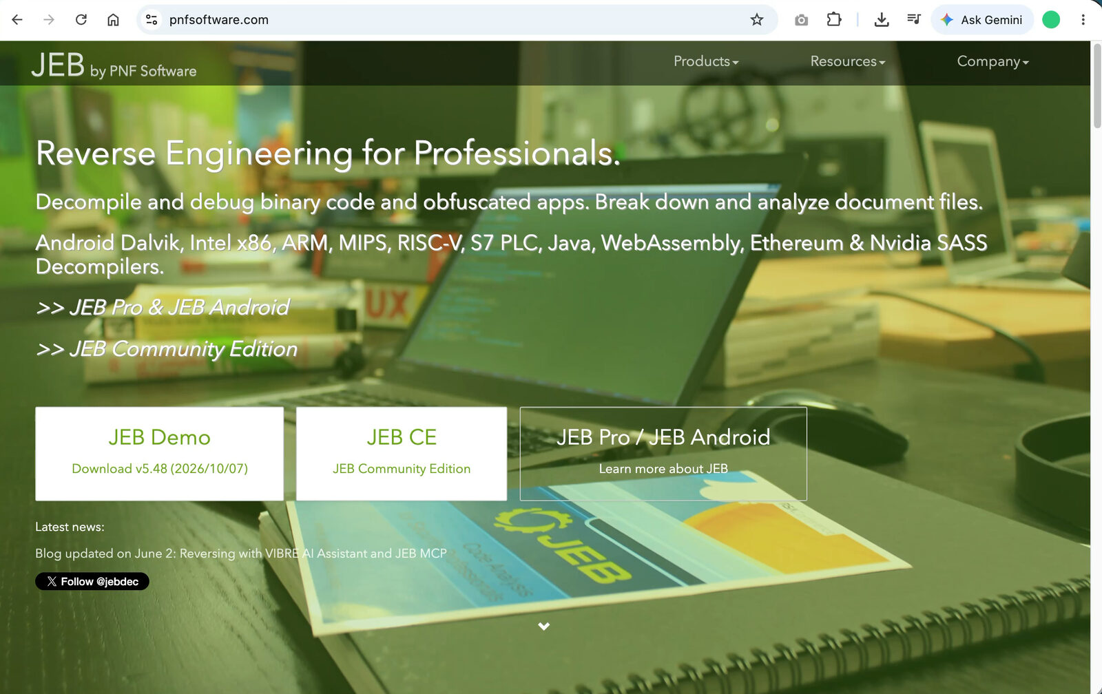 JEB’s website: “Reverse Engineering for Professionals”